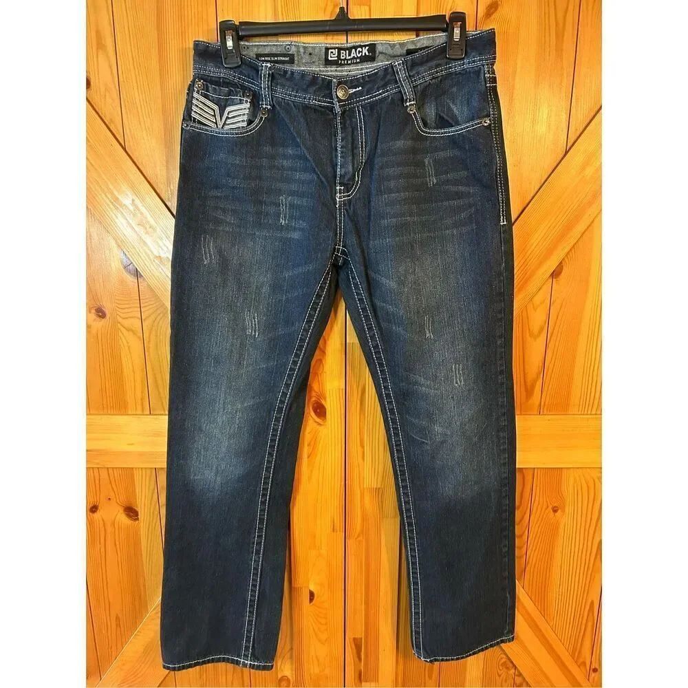 Black Premium  Low Rise Slim Straight Blue Jeans Size 34x32 (8687)